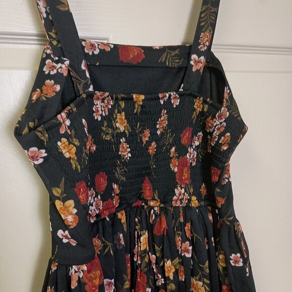 Xhilaration Womens Mini Dress Sz Small Black Floral Ruched Adjustable Strap Y2K - Picture 3 of 6